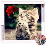 Broderie Diamant Chat avec Rose | My Diamond Painting