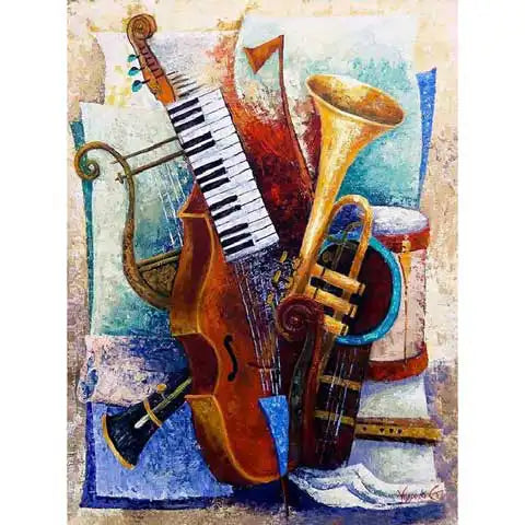 Hoobee 5D DIY Diamond Painting Guitare, Peinture Diamant Instrument Musique, Diamant Painting Broderie Au Point De Croix Mosaïque Strass Décoration De La Maison 30x40cm-8