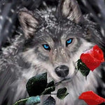 Broderie Diamant Loup avec une Rose - Vignette | My Diamond Painting