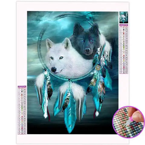 Broderie Diamant Attrape Rêve Loup Noir et Blanc | My Diamond Painting