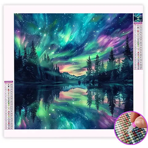 GLXPOG 5D DIY Diamond Painting Kit, Aurore Boréale Peinture Kit 5D Complet Pour Adultes Et Enfants, Montagnes Enneigées Peinture Diamant Strass Art