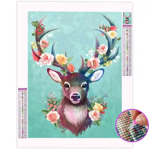 Broderie Diamant Cerf avec Bois Fleuris | My Diamond Painting