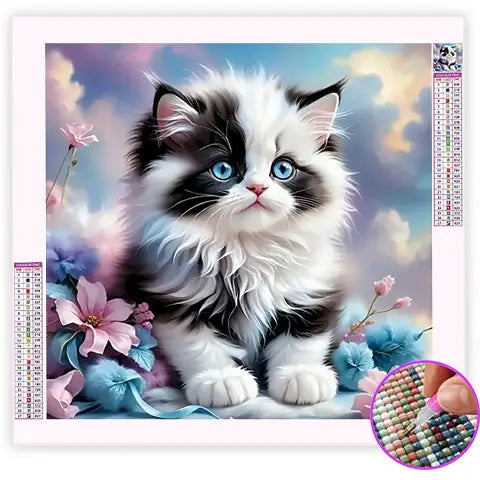 Broderie Diamant Chat Noir et Blanc