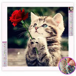 Broderie Diamant Chat avec Rose - Vignette | My Diamond Painting
