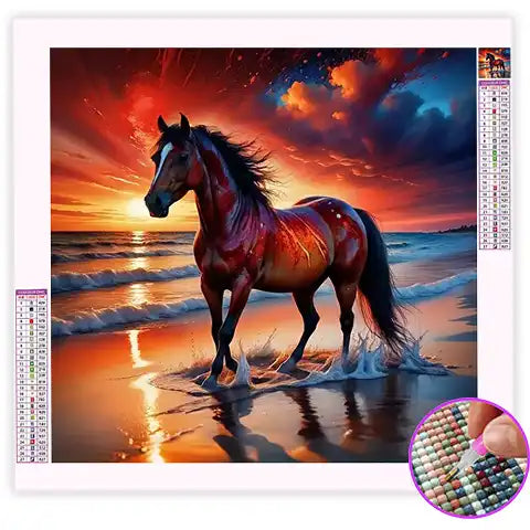 Broderie Diamant Cheval sur la Plage