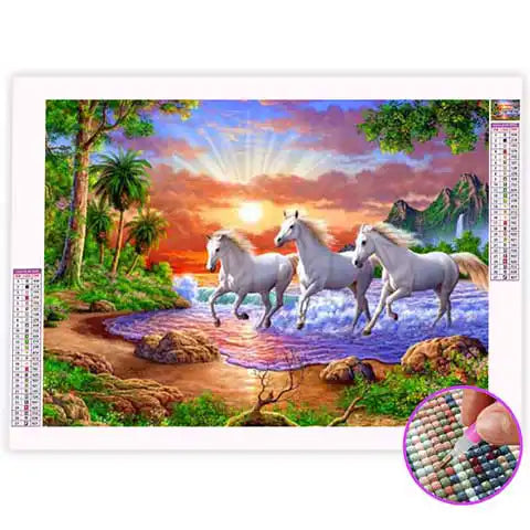 Broderie Diamant Chevaux Blancs | My Diamond Painting