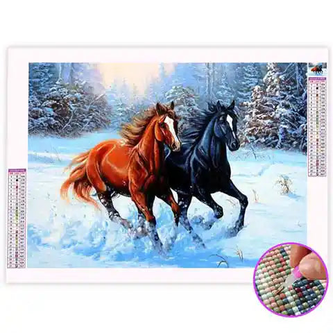 Broderie Diamant Chevaux Neige | My Diamond Painting