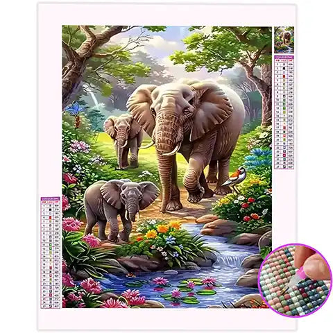 Broderie Diamant Famille Éléphant