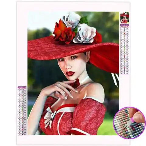 Broderie Diamant Femme Chapeau Rouge | My Diamond Painting