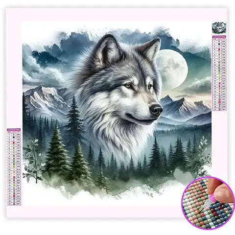 Broderie Diamant Loup Forêt