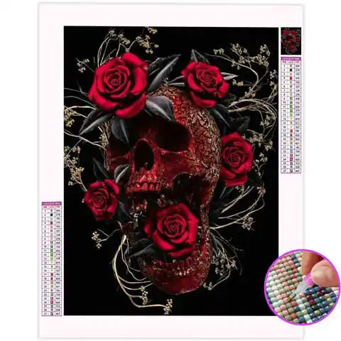 Broderie Diamant Tête de Mort avec des Roses | My Diamond Painting