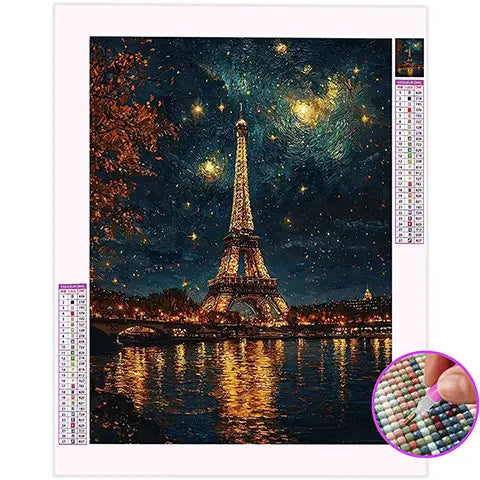 Broderie Diamant Tour Eiffel Nuit
