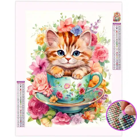 Broderie Diamant Chat dans une Tasse
