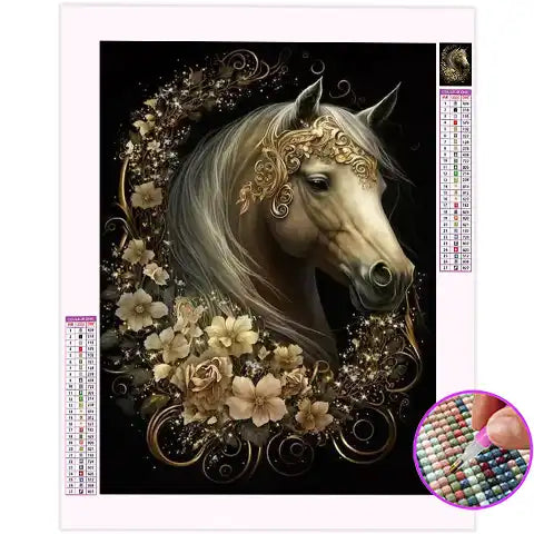 Broderie Diamant Cheval et Fleurs