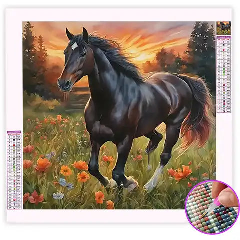 Broderie Diamant Cheval Noir