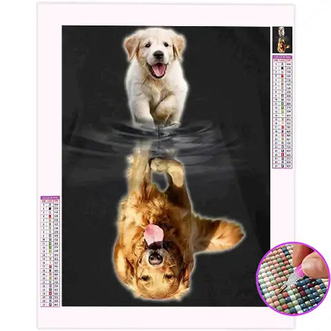 Broderie Diamant Chiot et son Reflet