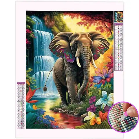 Broderie Diamant Éléphant Cascade