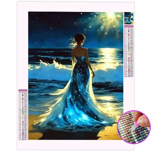 Broderie Diamant Femme à la Mer