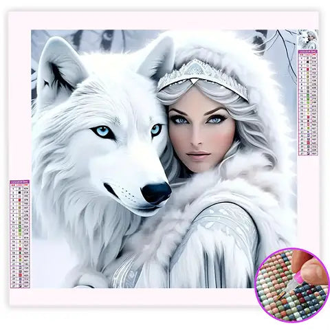 Broderie Diamant Femme et Loup