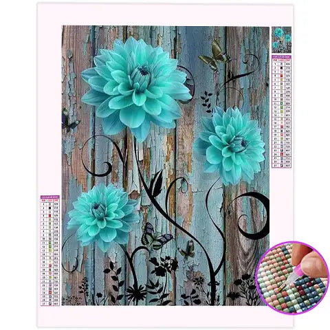 Broderie Diamant Fleurs Bleues