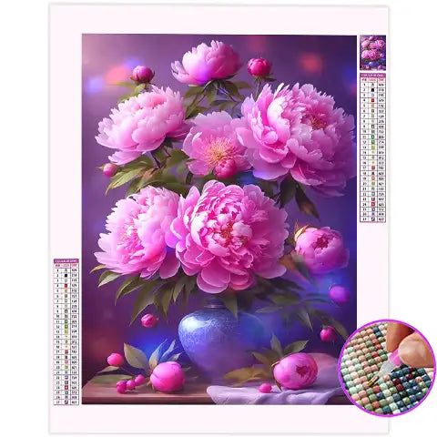 Broderie Diamant Fleur de Pivoine Rose