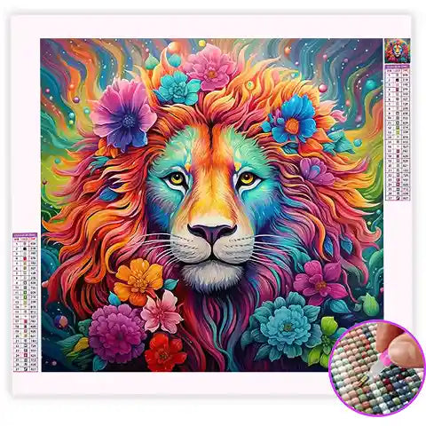 Broderie Diamant Lion Coloré