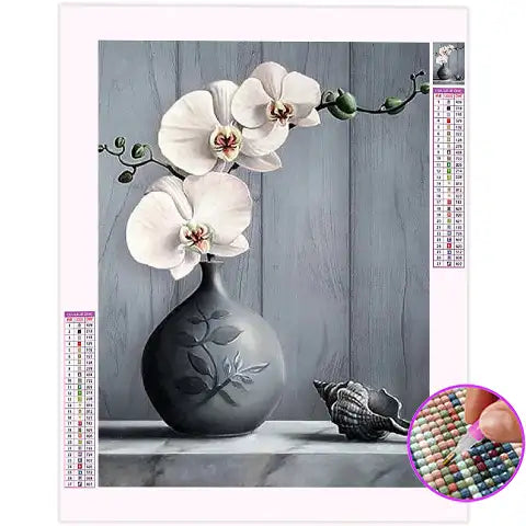 Broderie Diamant Orchidée Blanche