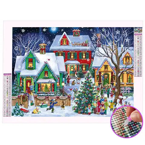 Broderie Diamant Paysage de Noël