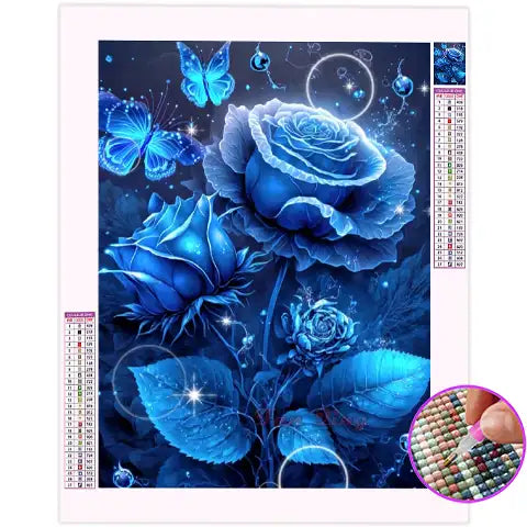 Broderie Diamant Rose Bleue