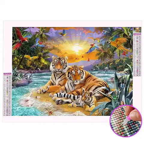 Broderie Diamant Tigre Famille