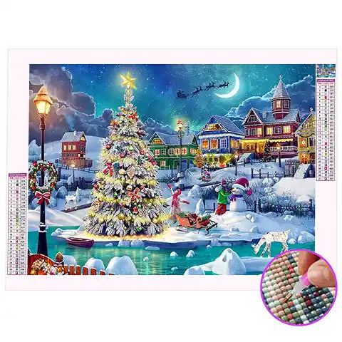 Broderie Diamant Village de Noël