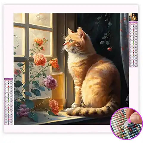 Broderie Diamant Chat Roux
