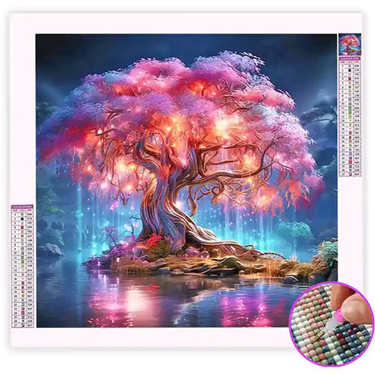 Broderie Diamant Arbre Rose