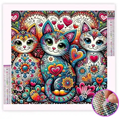 Broderie Diamant Chat et Cœur