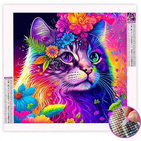 Broderie Diamant Chat Multicolore