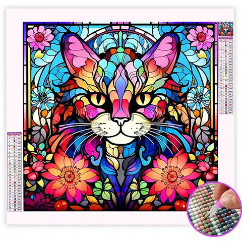 Broderie Diamant Chat Vitrail