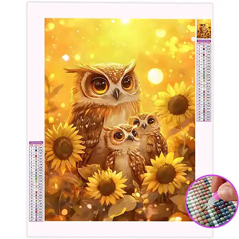 Broderie Diamant Chouette et ses Bébés