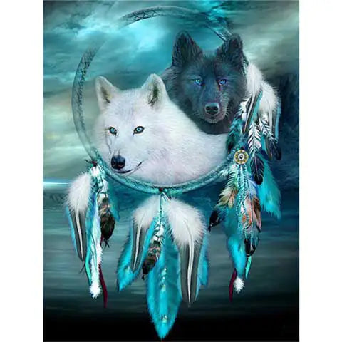 Diamond Painting Attrape Rêve Loup Noir et Blanc | My Diamond Painting