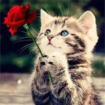 Broderie Diamant Chat avec Rose - Vignette | My Diamond Painting