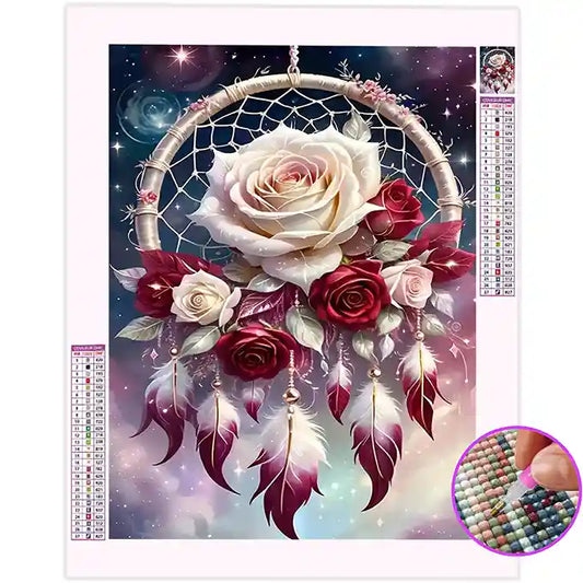 Broderie Diamant Attrape Rêve Rose Fleur