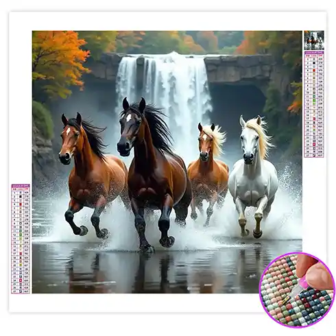 Broderie Diamant Cheval Cascade