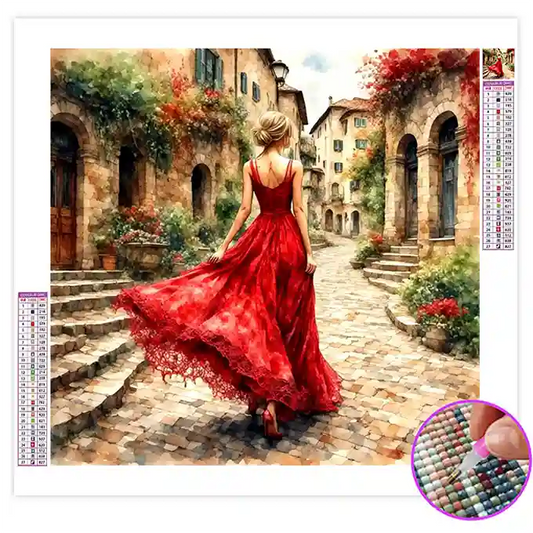 Broderie Diamant Femme Robe Rouge