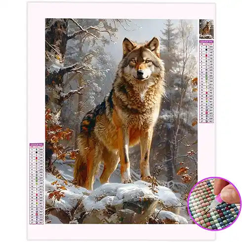 Broderie Diamant Loup Réaliste
