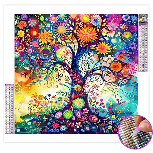 Broderie Diamant Arbre Fleurs