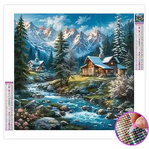 Broderie Diamant Chalet Montagne