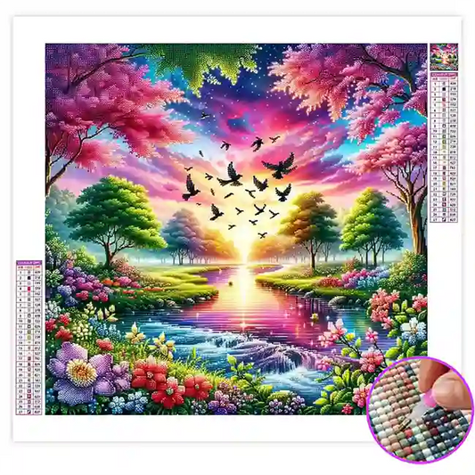 Broderie Diamant Paysage Campagne