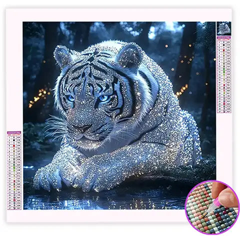 Broderie Diamant Tigre Blanc