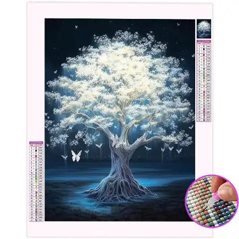 Broderie Diamant Arbre Blanc