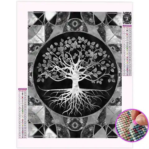 Broderie Diamant Arbre Noir et Blanc