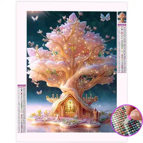 Broderie Diamant Arbre Maison